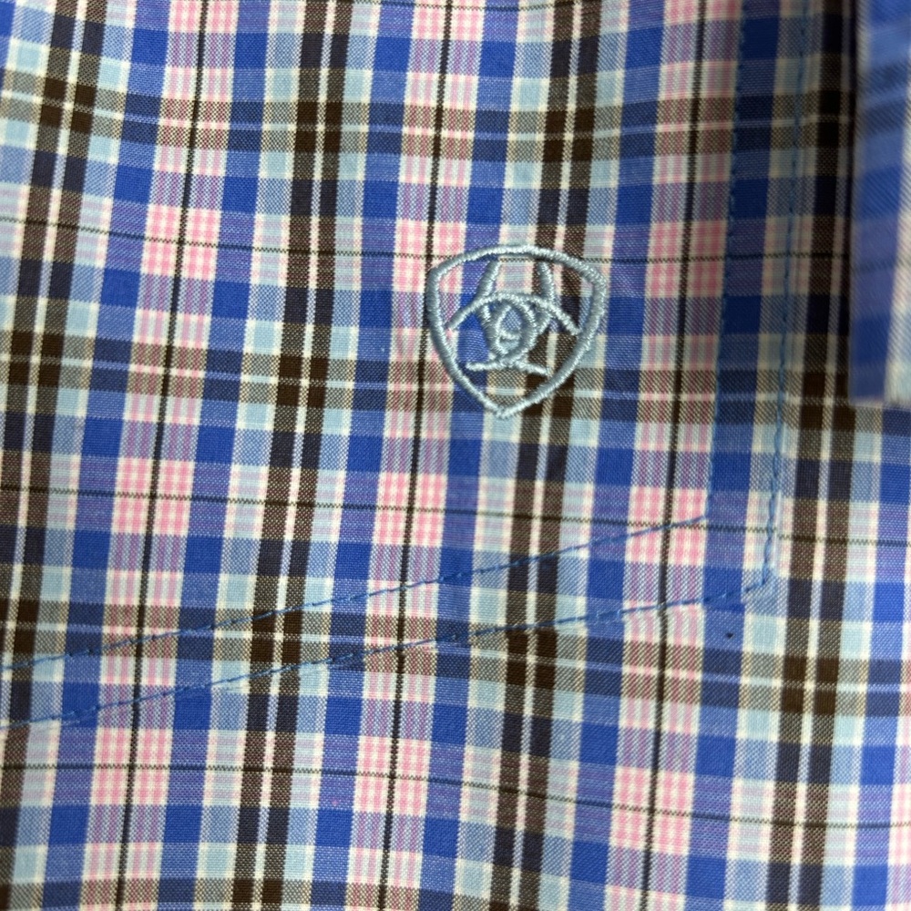 Ariat Pro Series Plaid Short Sleeve Shirt - Blue and Pink - Picture 5 of 6
